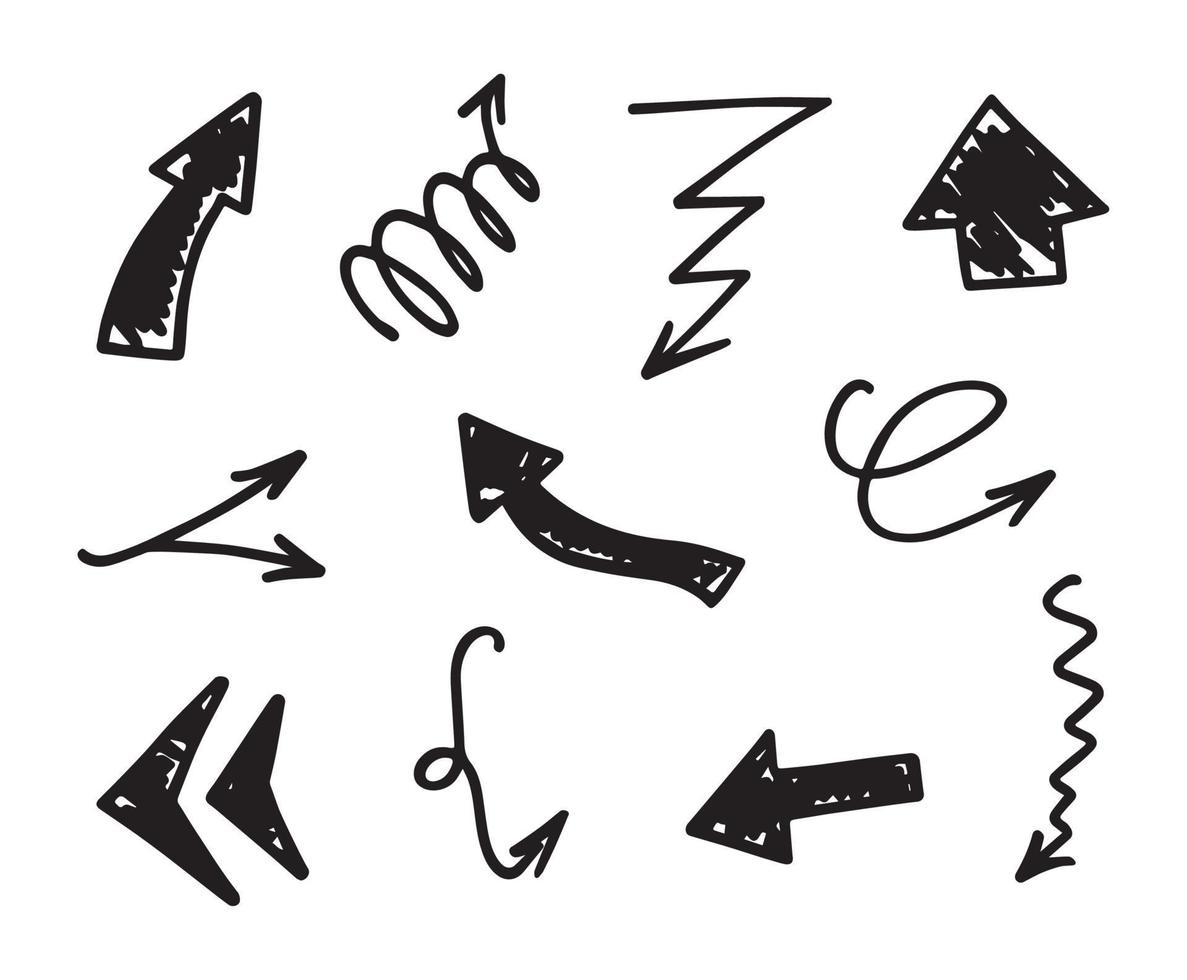 Vector set of hand-drawn arrows, elements for presentation