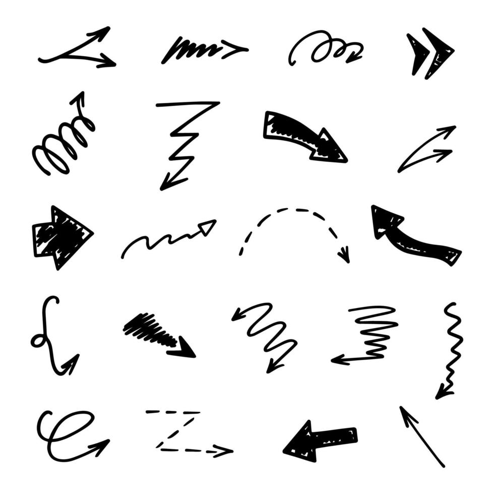 Vector set of hand-drawn arrows, elements for presentation