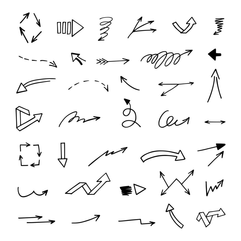 Vector set of hand-drawn arrows, elements for presentation