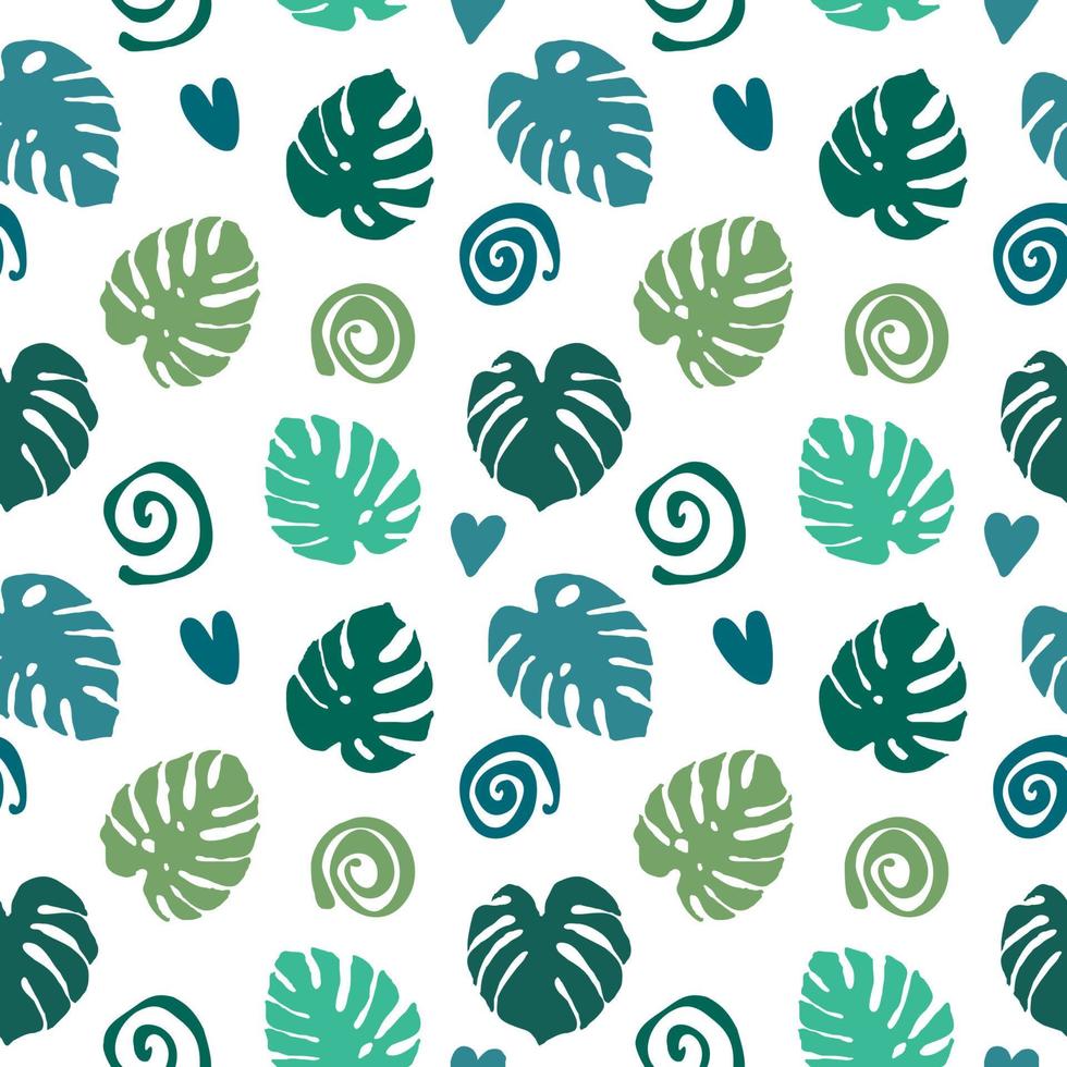 Seamless texture of green monstera leaves, foliage pattern, natural abstract background vector