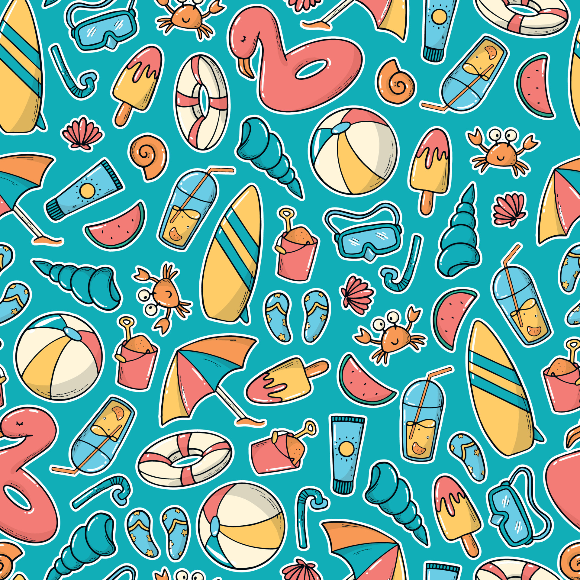 Summer seamless pattern with hand drawn doodles. Kids apparel, textile  print, wallpaper, scrapbooking, wrapping paper, background, etc. EPS 10  6920299 Vector Art at Vecteezy