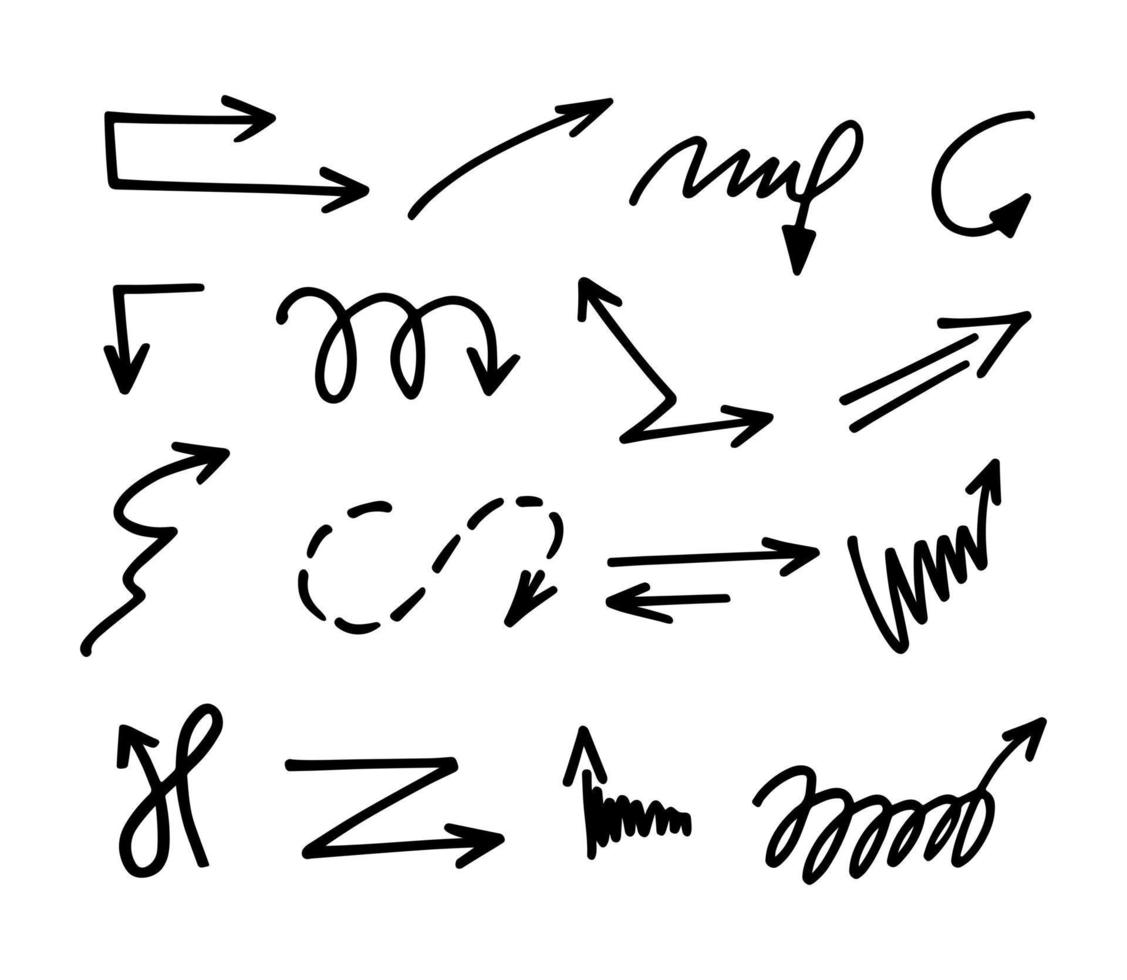 Vector set of hand-drawn arrows, elements for presentation