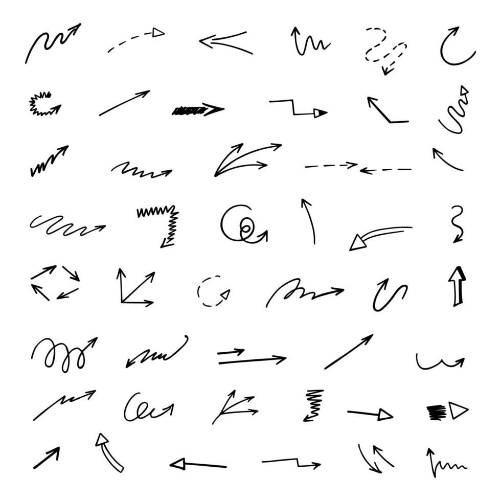 Vector set of hand-drawn arrows, elements for presentation