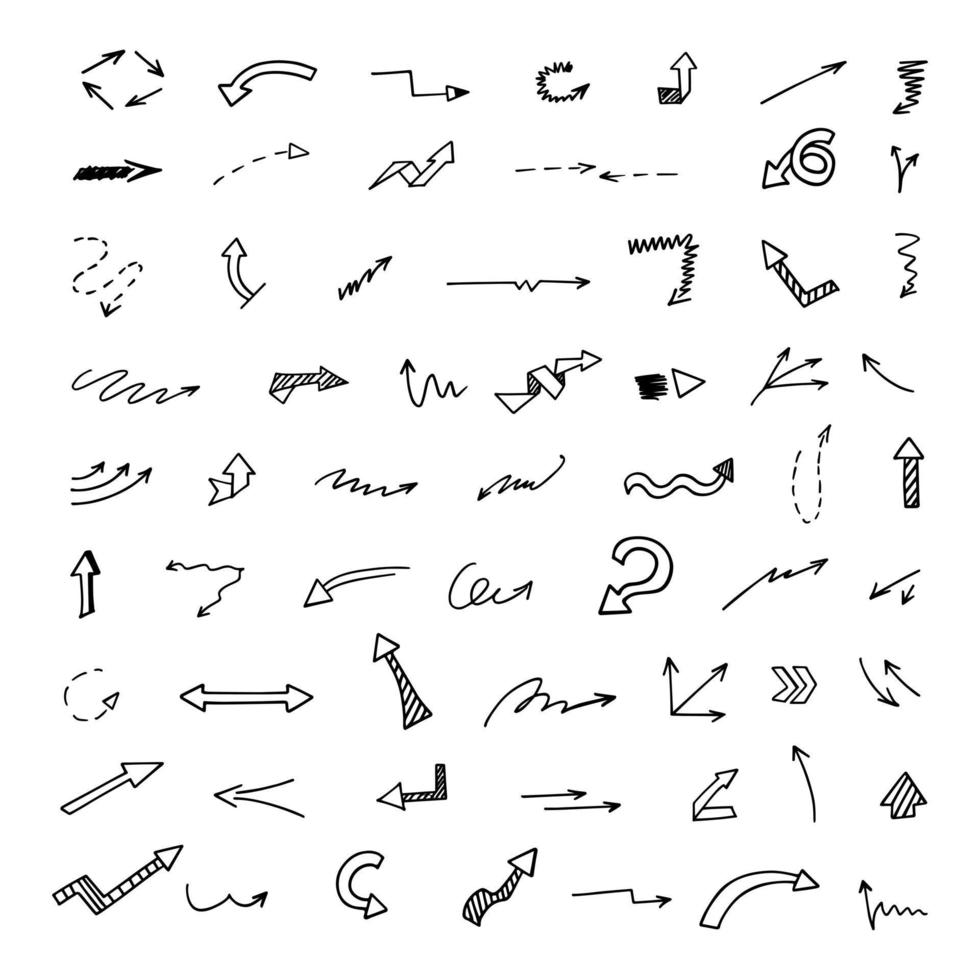 Vector set of hand-drawn arrows, elements for presentation