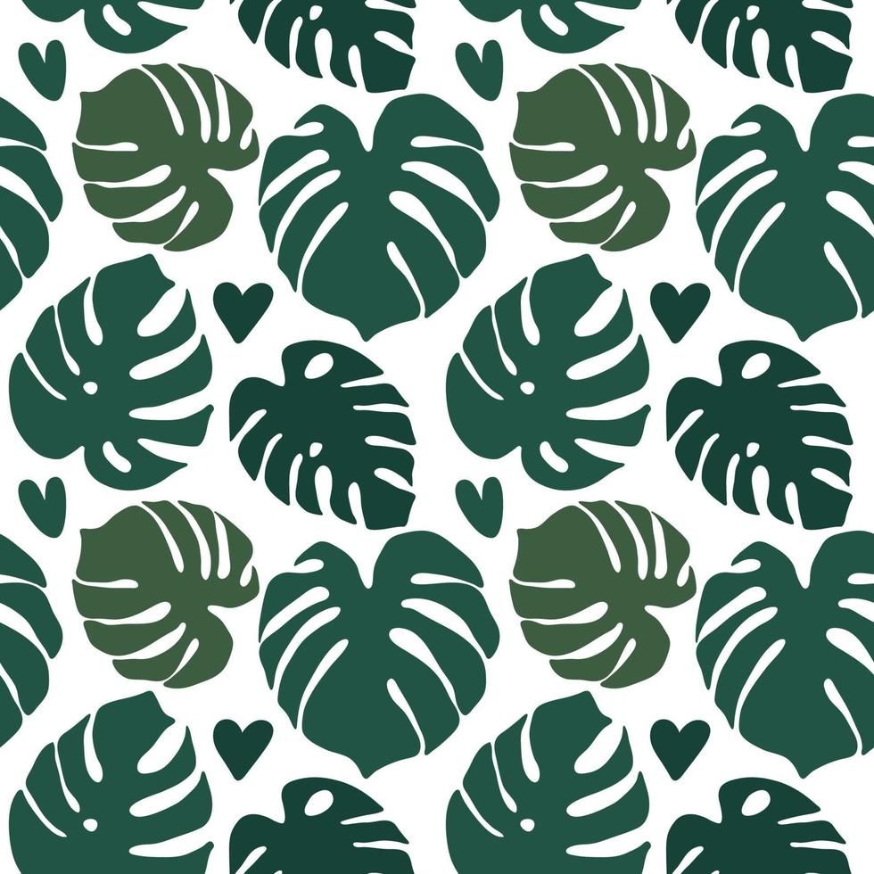 Seamless texture of green monstera leaves, foliage pattern, natural abstract background vector