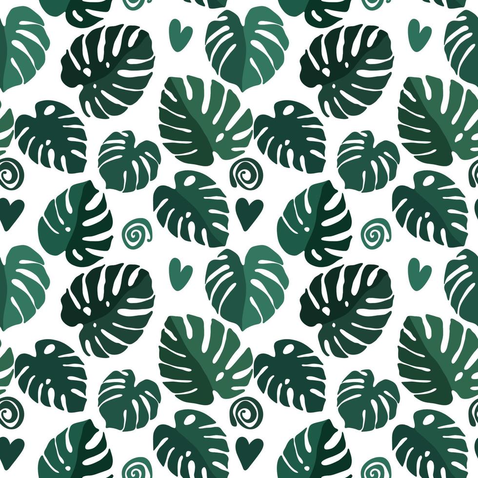 Seamless texture of green monstera leaves, foliage pattern, natural abstract background vector