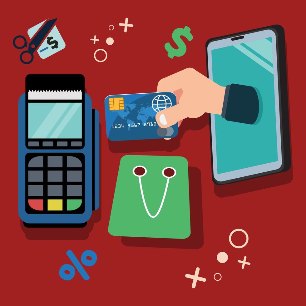 pay merchand hand credit card. Credit card and EDC machine payment concept vector