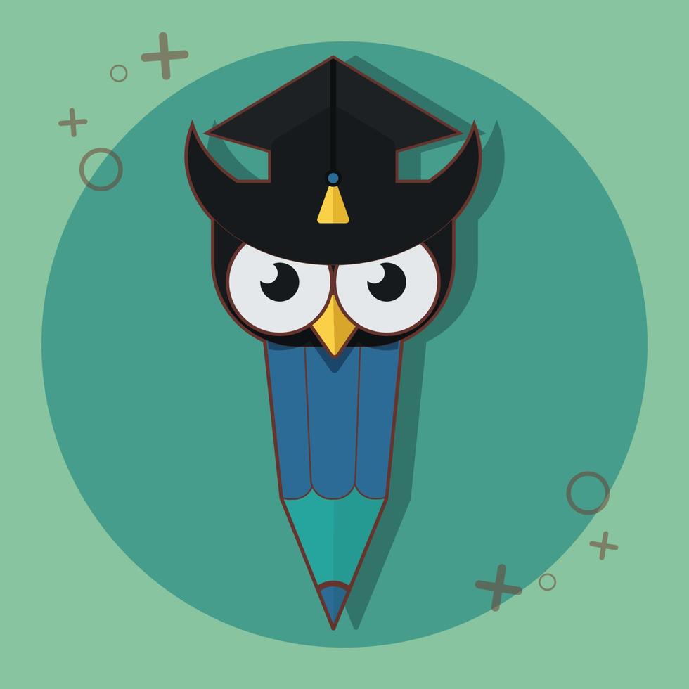 Pencil with owl character. Mascot education design concept vector