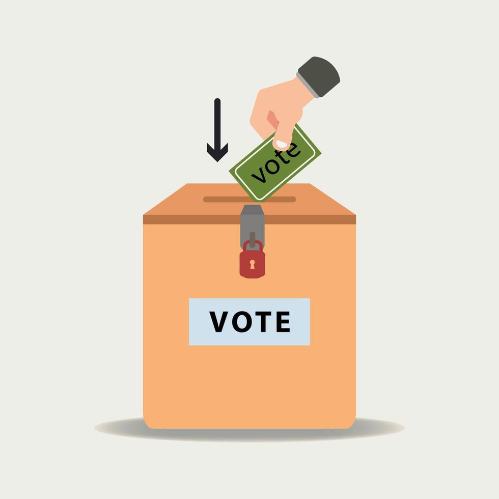 Hand putting paper in the ballot box. Voting concept vector illustration