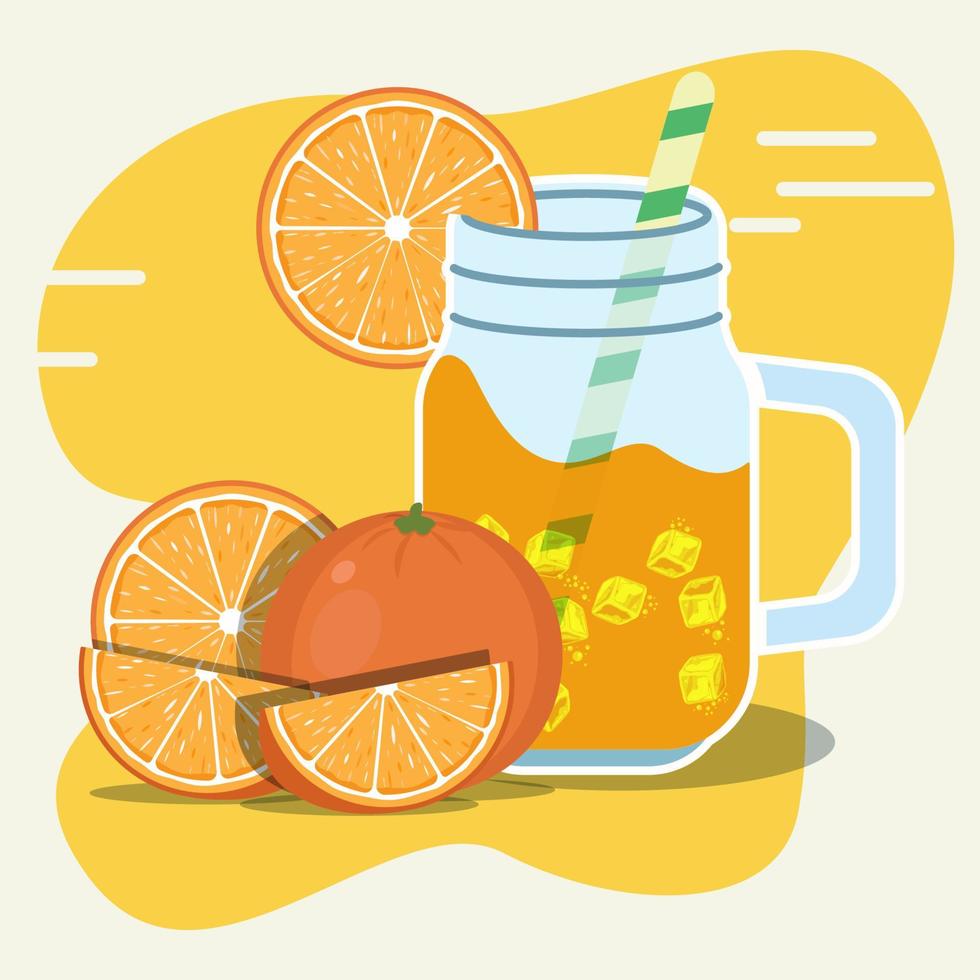 Jar of orange juice with ice cube vector illustration