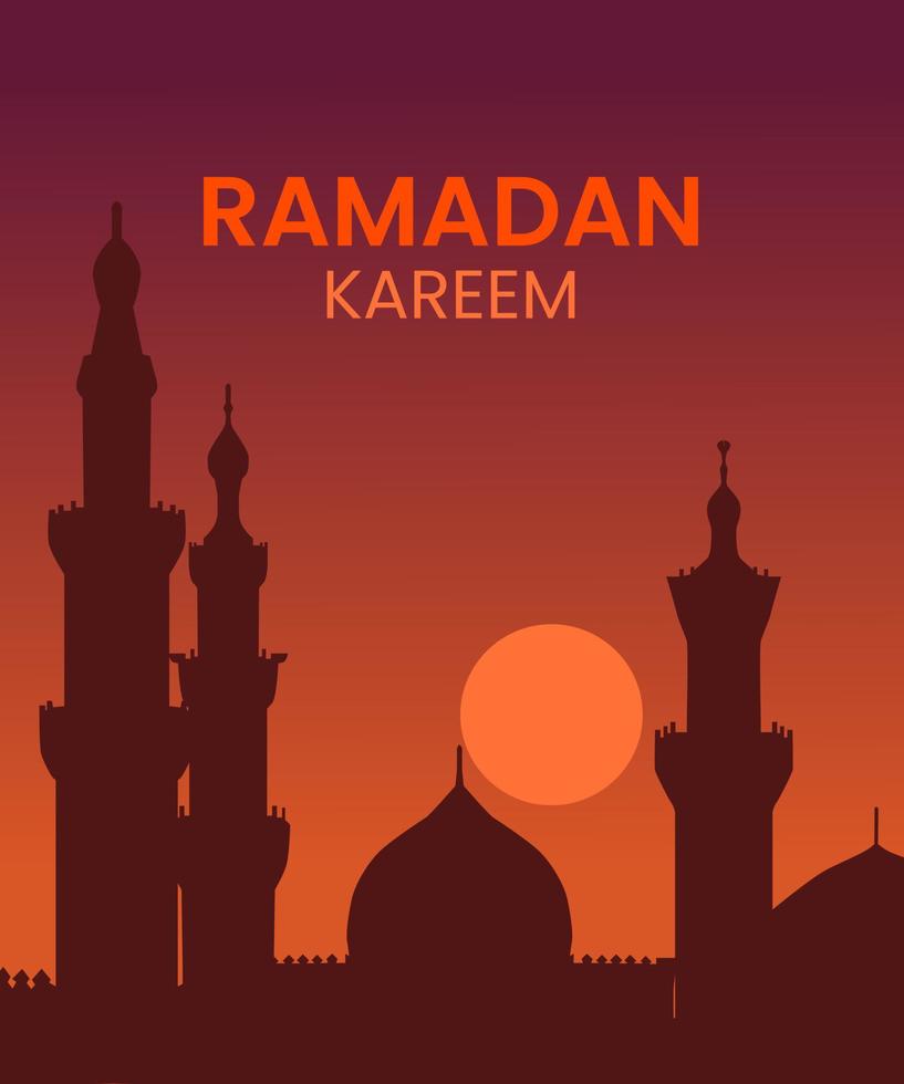 Illustration vector graphic of Ramadan Kareem, the mosque with sunset.