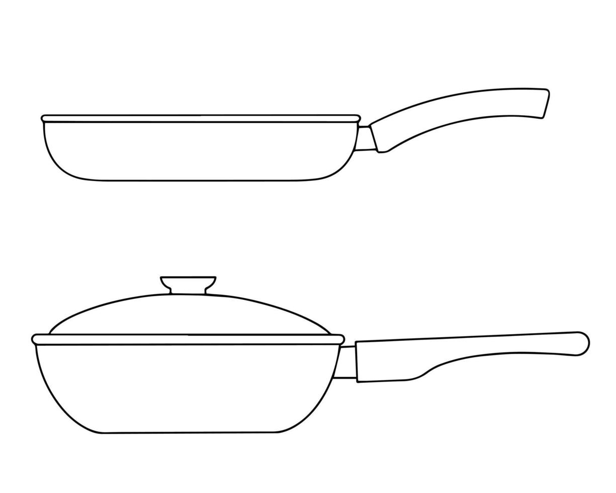 Collection of contour frying pans. Design element vector