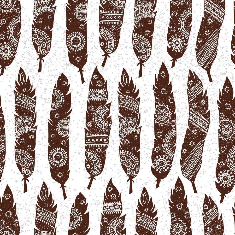 Seamless pattern with decorative feathers in ethnic style vector