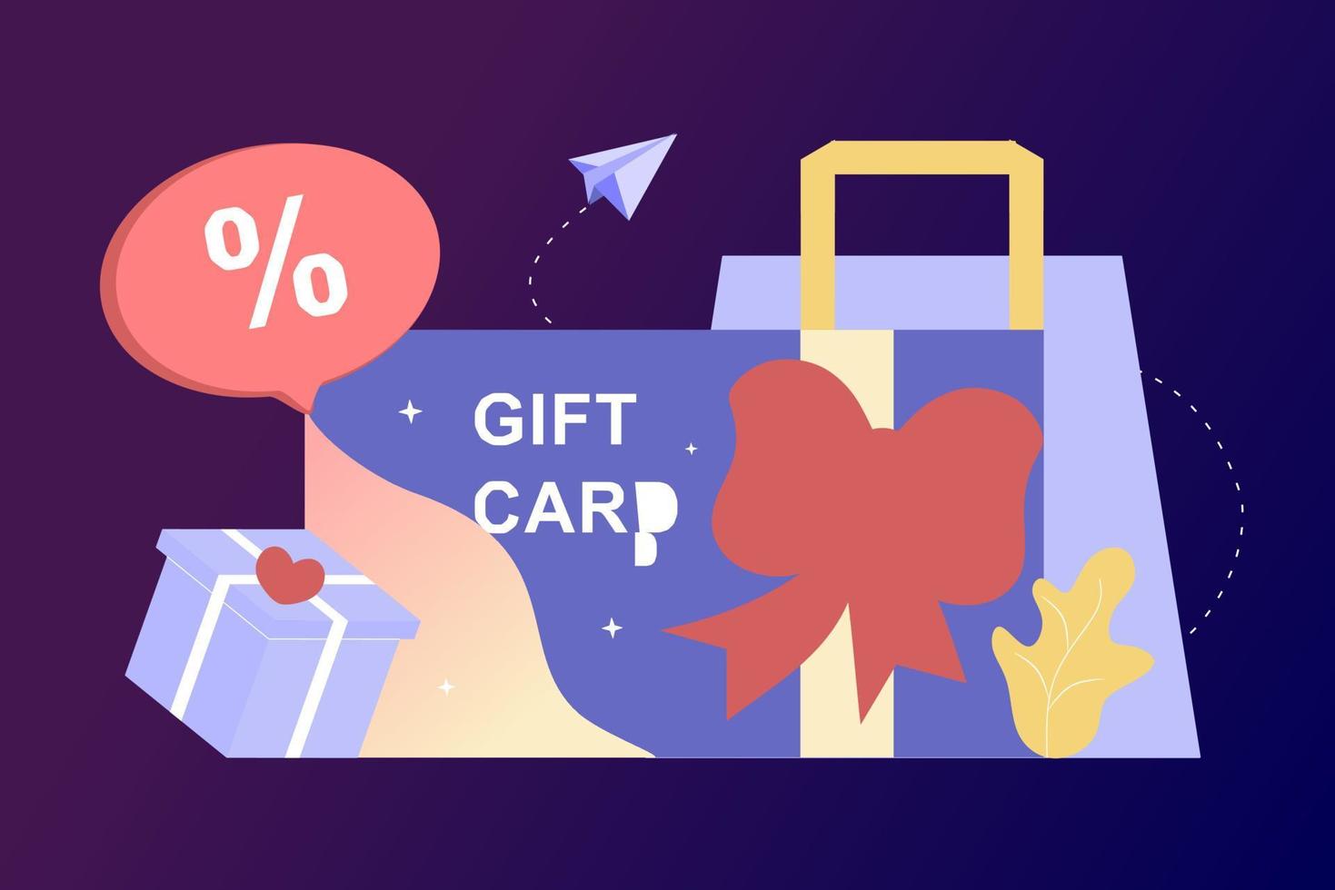 Customers getting gift card, gift voucher, discount coupon, earn points, gift certificate for promotion strategy. 3D Vector illustration template for sale, loyalty program, bonus, promotion concept.