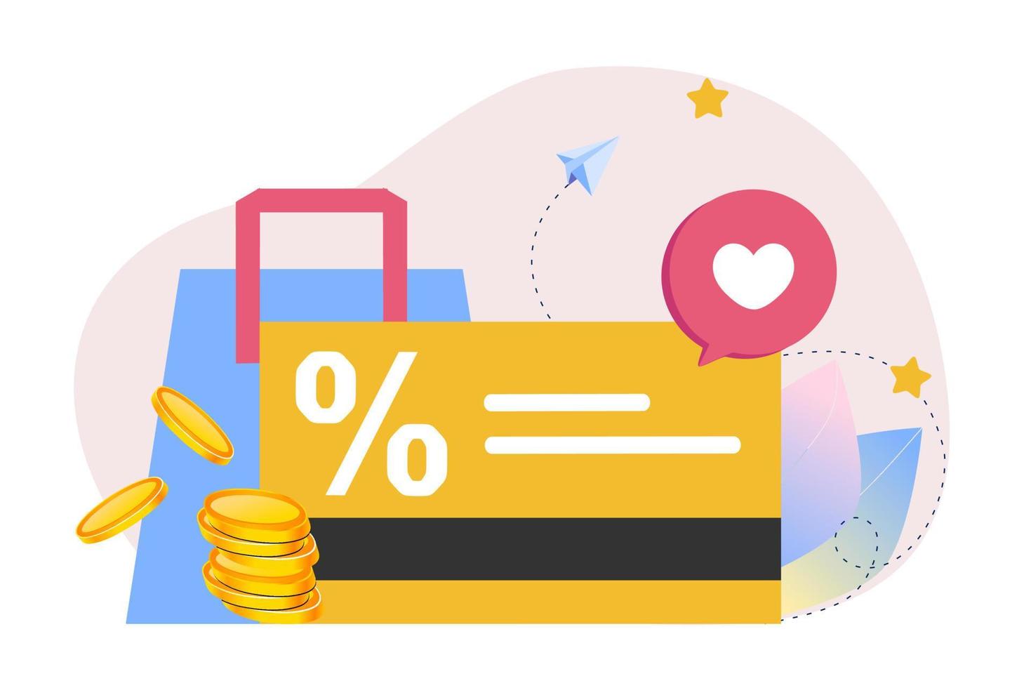 Customers getting loyalty card, discount card, voucher, coupon, earn points, gift certificate for promotion strategy. Vector illustration template for sale, loyalty program, bonus, promotion concept.