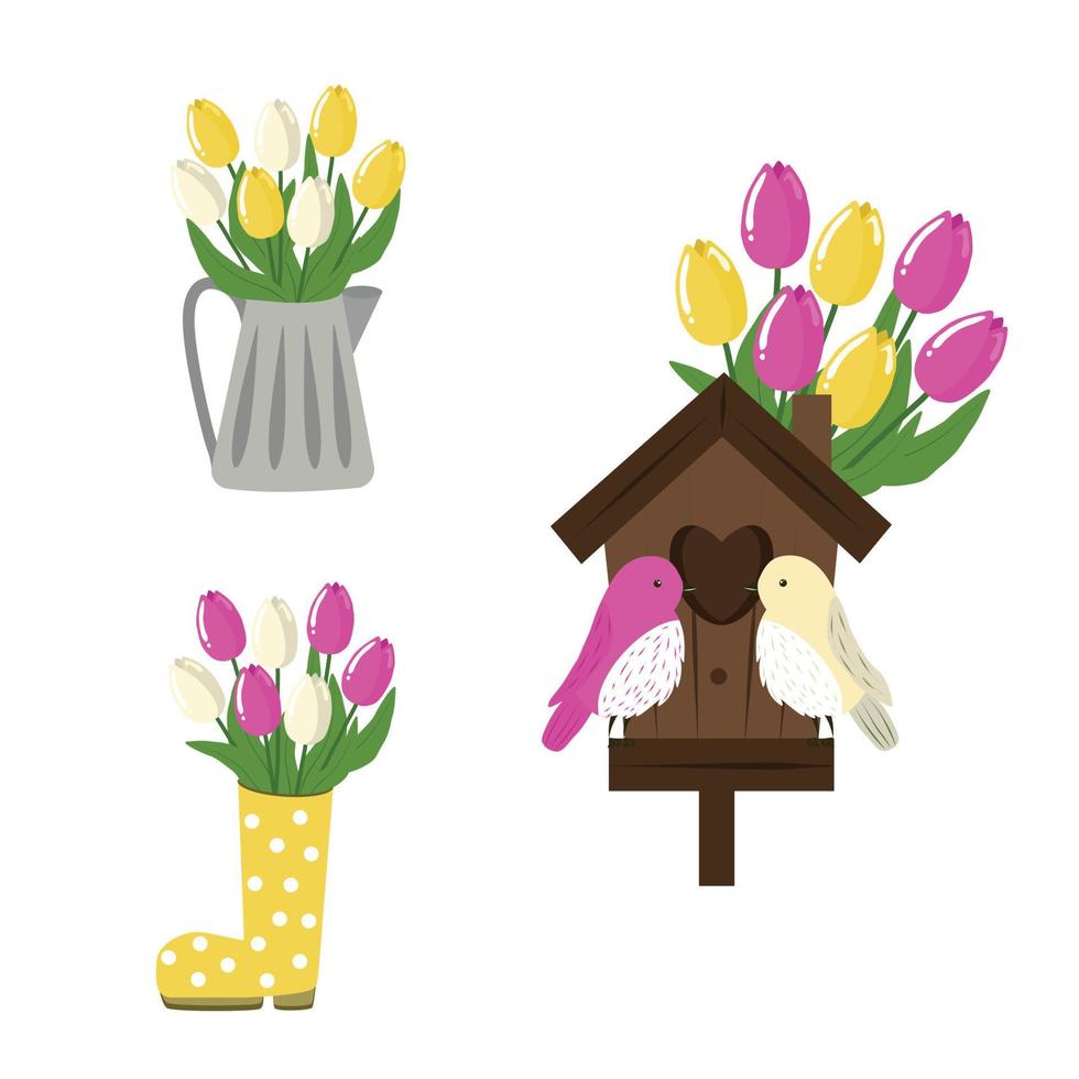 conjunto de elementos decorativos de primavera vector