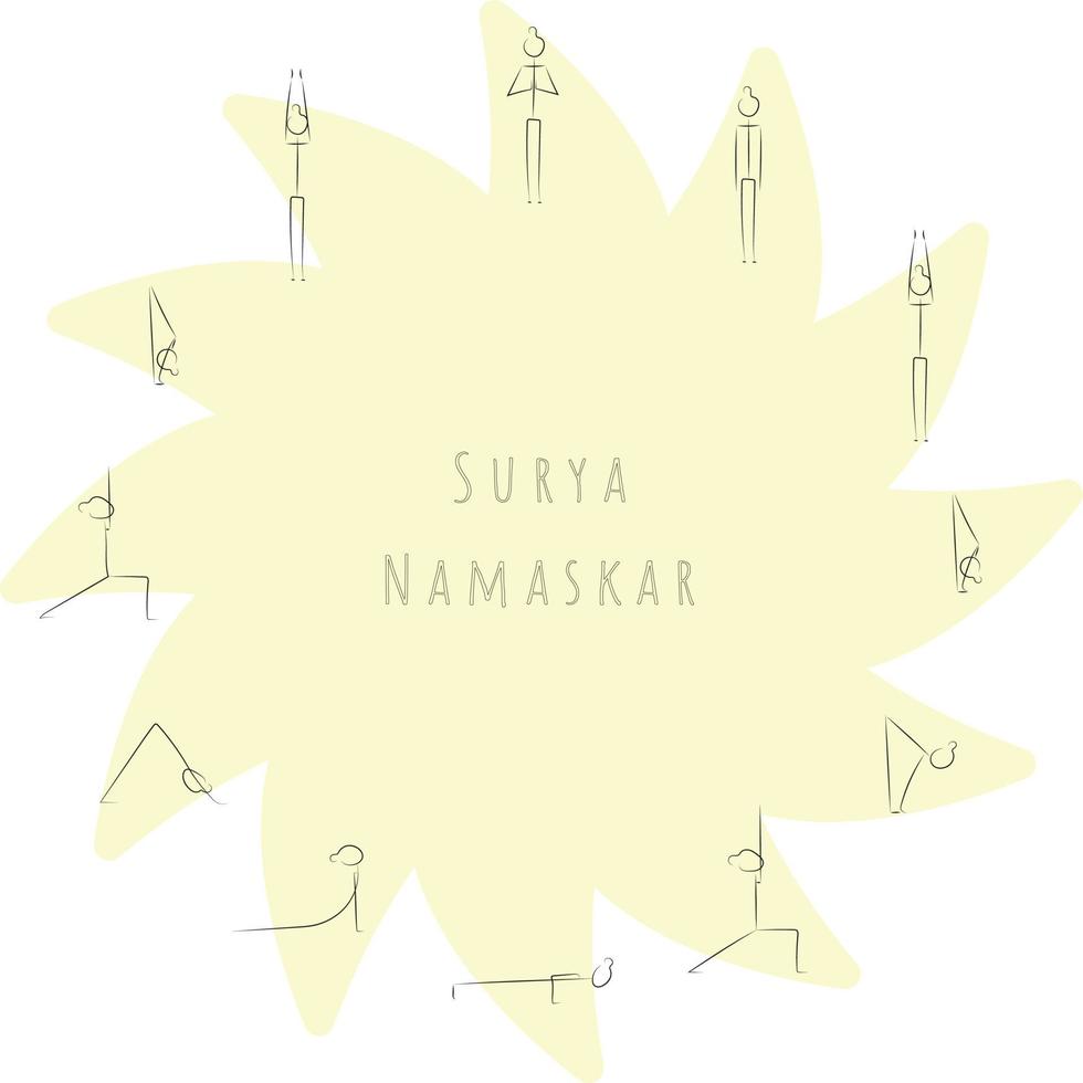 Sequence of Asanas of the Morning Complex Surya Namaskar vector