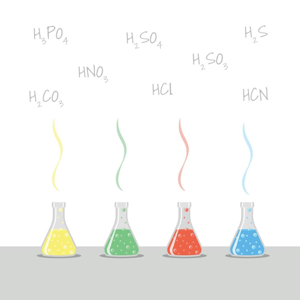 experimento de laboratorio químico reacción química en matraces vector