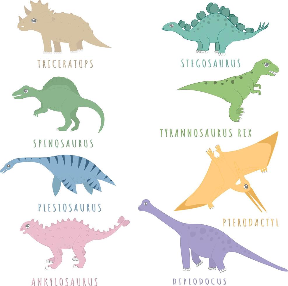 Set of Ancient Dinosaurs Different Dinosaurs vector