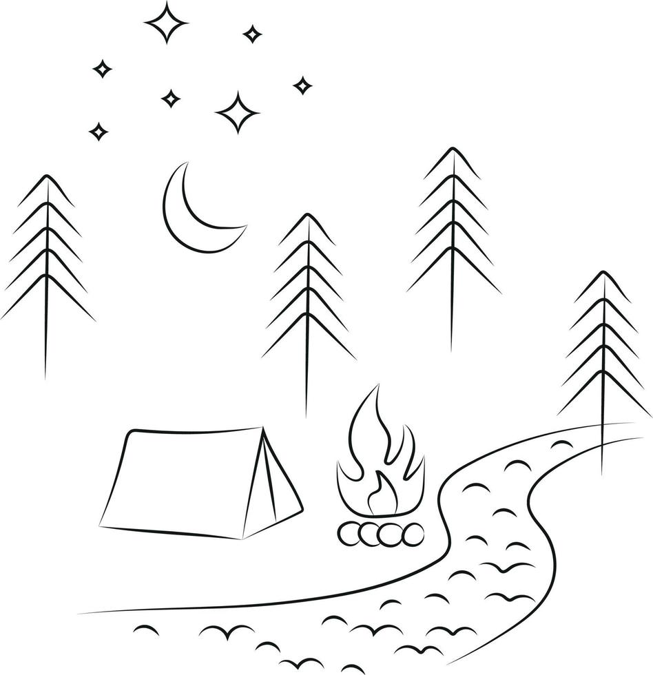 Camping in the Forest Near the River Under the Stars vector