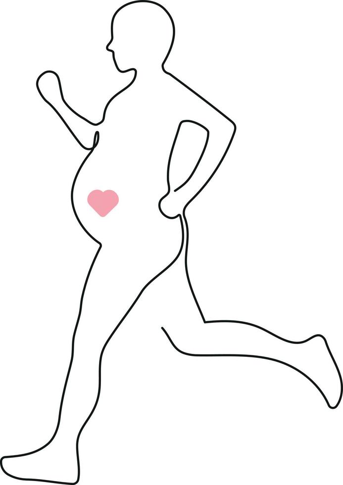 Pregnant Woman Running Sports in Pregnancy Linear Drawing vector