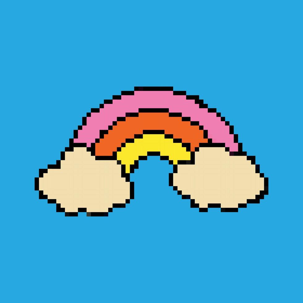 arco iris de icono retro en estilo píxel vector