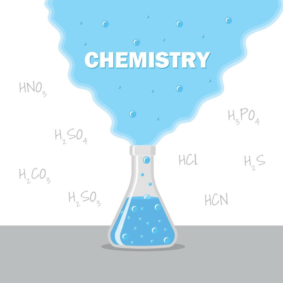 Chemical Laboratory Flask with Liquid and Bubbles Reaction in Flask vector