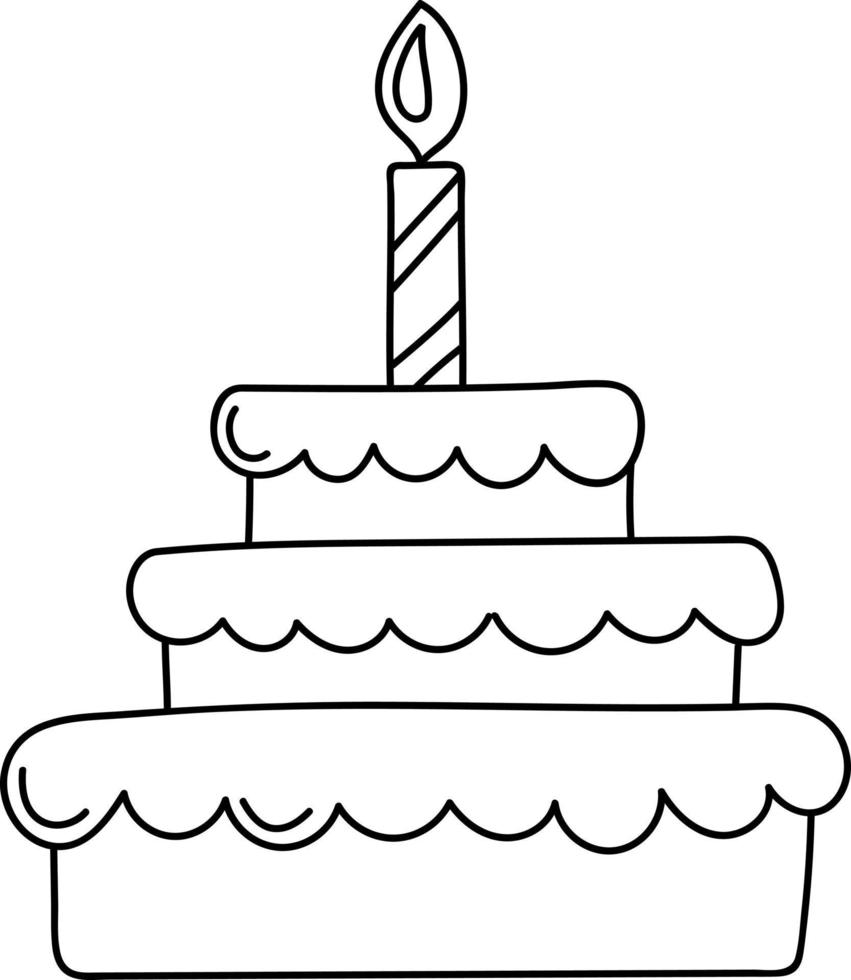 pastel de día sucio con velas en estilo garabato vector