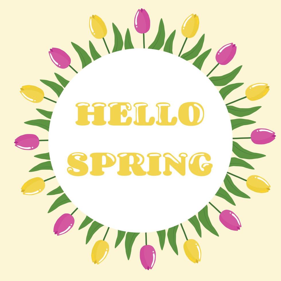 Cute Poster Hello Spring Tulip Frame vector