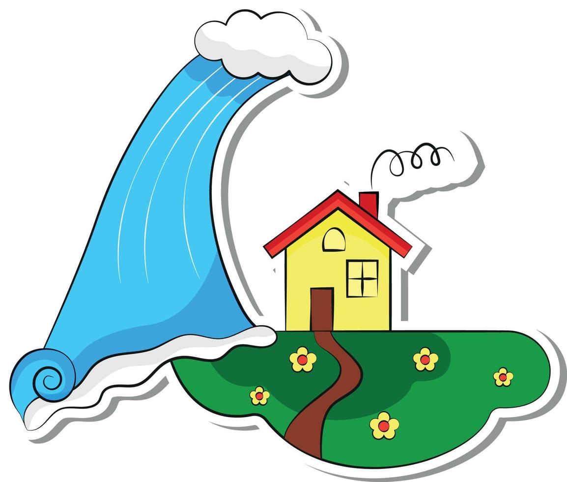 Tsunami Ecological Disaster Big Wave Over the House vector