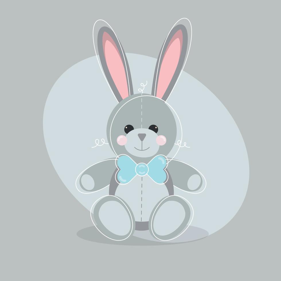 Cute Toy Eared Hare With a Blue Bow as a Gift for Easter or Valentines Day vector