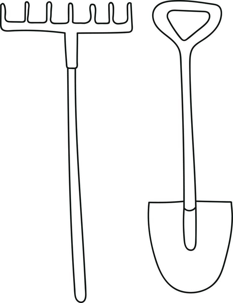 Garden Tools Rake and Shovel in Doodle Style 6920959 Vector Art at Vecteezy