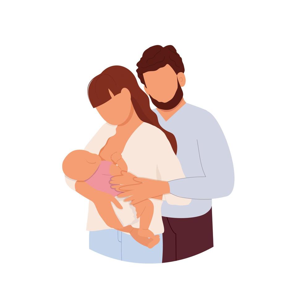 Mother and father holding their newborn baby. Happy family concept. Vector illustration