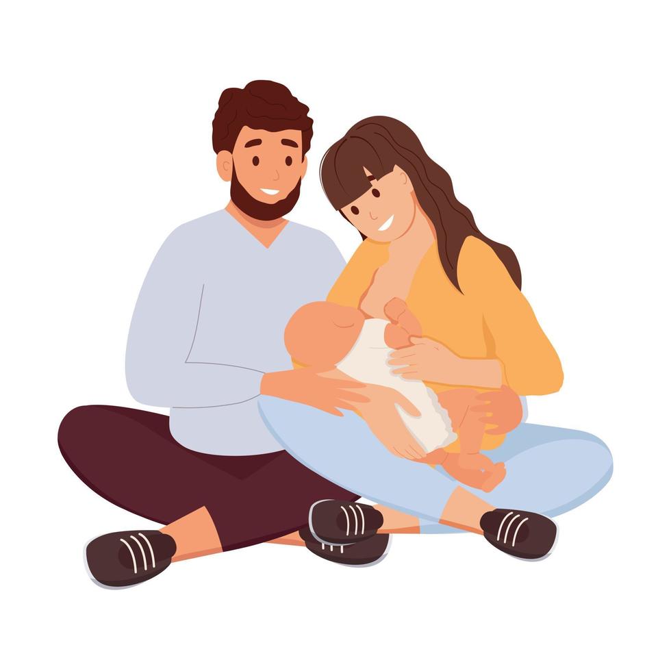 retrato de familia feliz. mamá y papá con un bebé recién nacido. ilustración vectorial vector