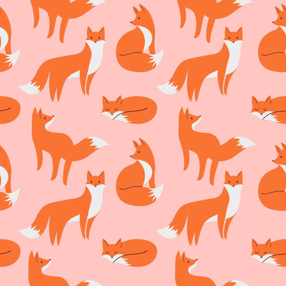 Cute fox seamless pattern. Vector flat illustration