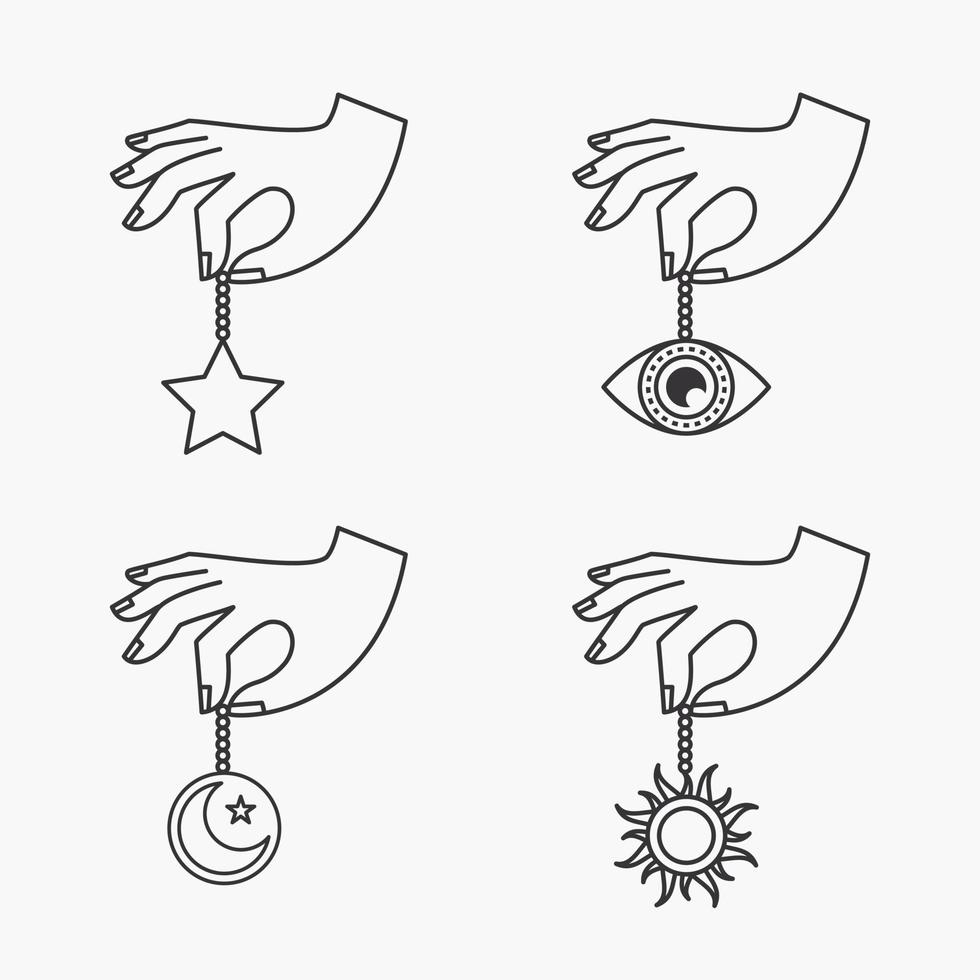 paquete de colección de línea plana de mano de astrología mágica. vectores de diseño sencillo