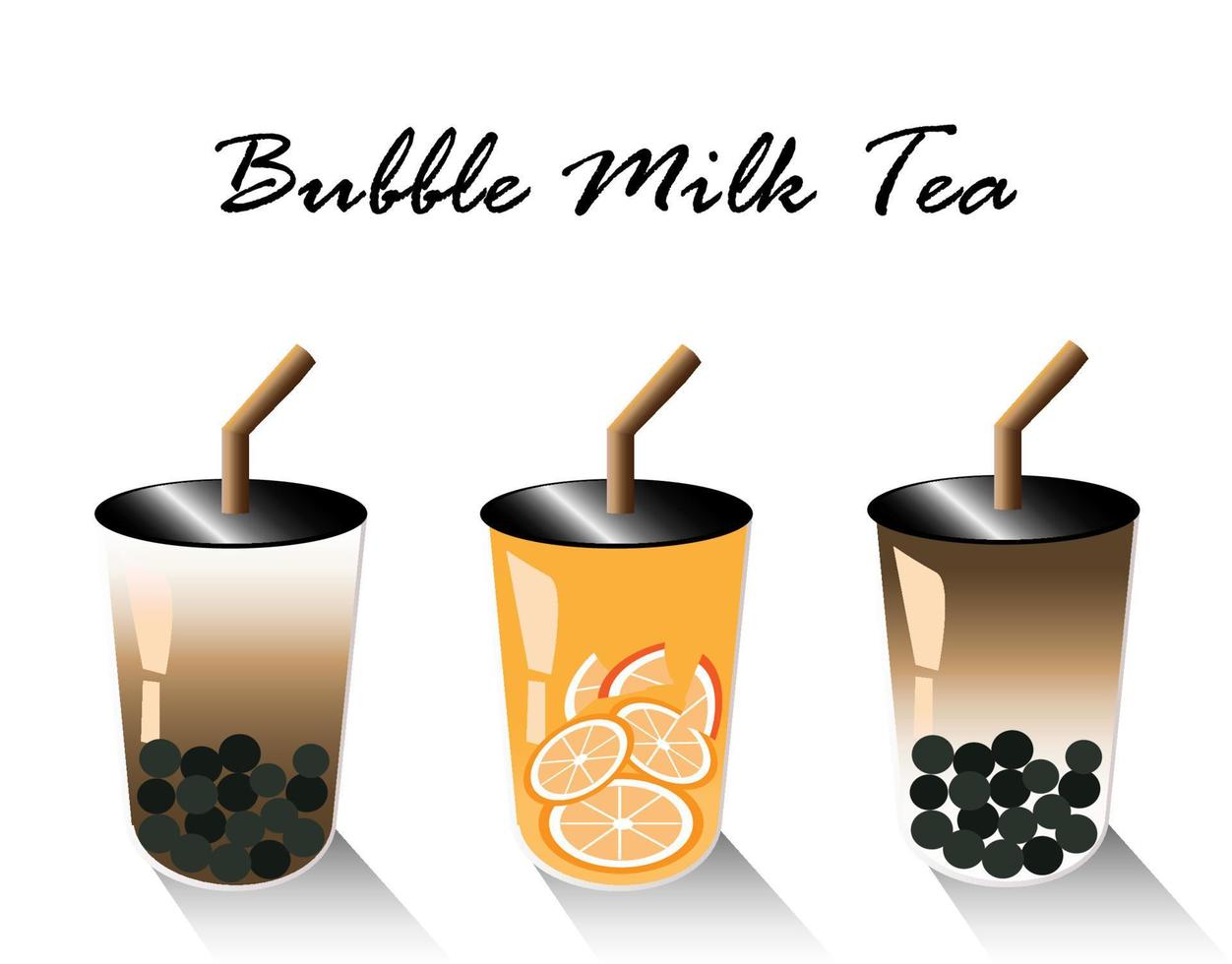 Bubble milk tea and orange tea  in plastic cup. Take away drink, beverage. vector