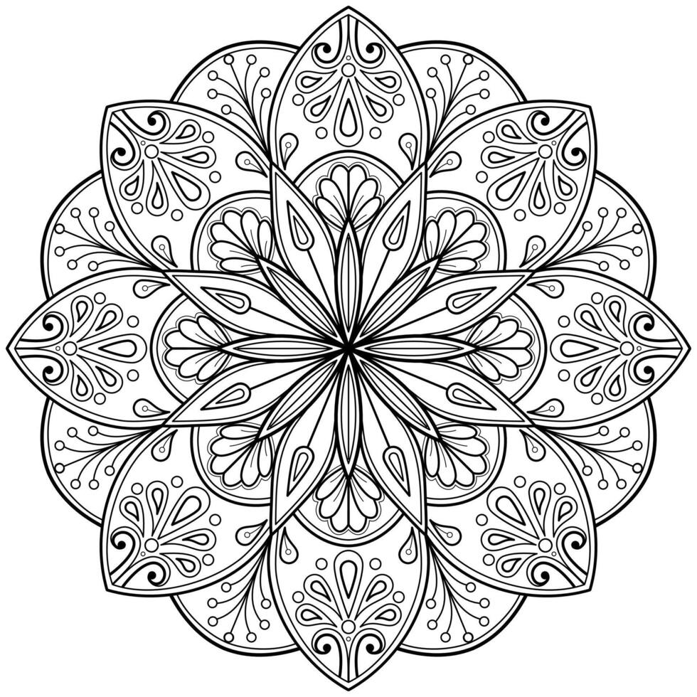 patrón de mandala abstracto vectorial. arte en la pared. patrón de encaje de libro para colorear el tatuaje. diseño para una camisa de pintura de papel pintado y diseño de pegatinas de azulejos, adorno de círculo decorativo en estilo étnico oriental vector