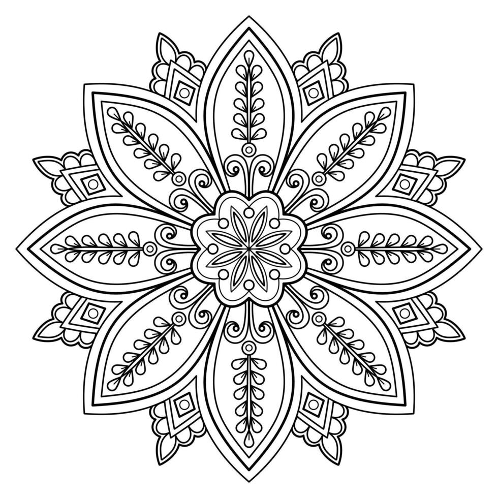 patrón de mandala abstracto vectorial. arte en la pared. patrón de encaje de libro para colorear el tatuaje. diseño para una camisa de pintura de papel pintado y diseño de pegatinas de azulejos, adorno de círculo decorativo en estilo étnico oriental vector