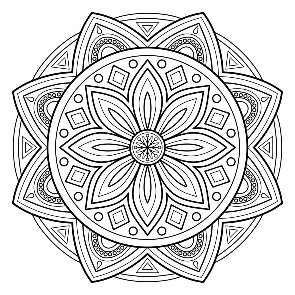 patrón de mandala abstracto vectorial. arte en la pared. patrón de encaje de libro para colorear el tatuaje. diseño para una camisa de pintura de papel pintado y diseño de pegatinas de azulejos, adorno de círculo decorativo en estilo étnico oriental vector