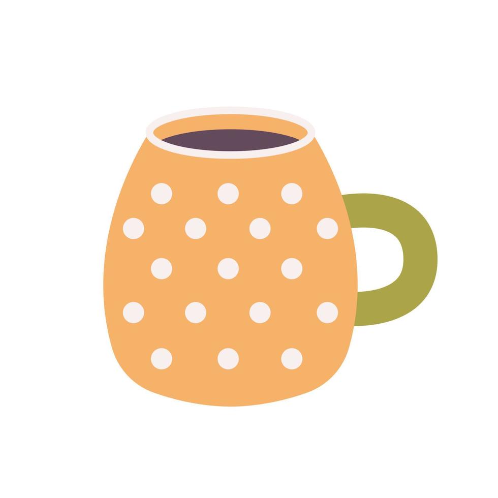 Orange polka dot mug, vector flat illustration on white background