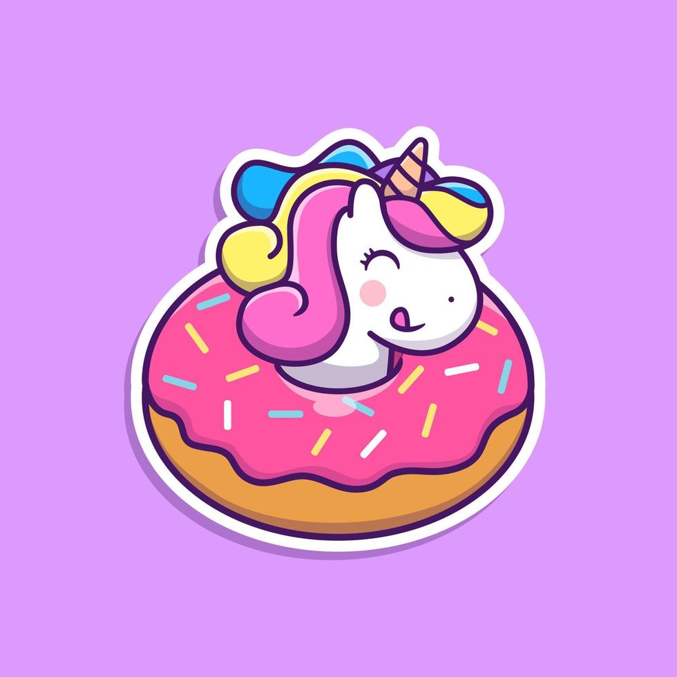 Cute Unicorn Doughnut Cartoon Vector Icon Illustration.  Animal Food Icon Concept Isolated Premium Vector. Flat  Cartoon Style