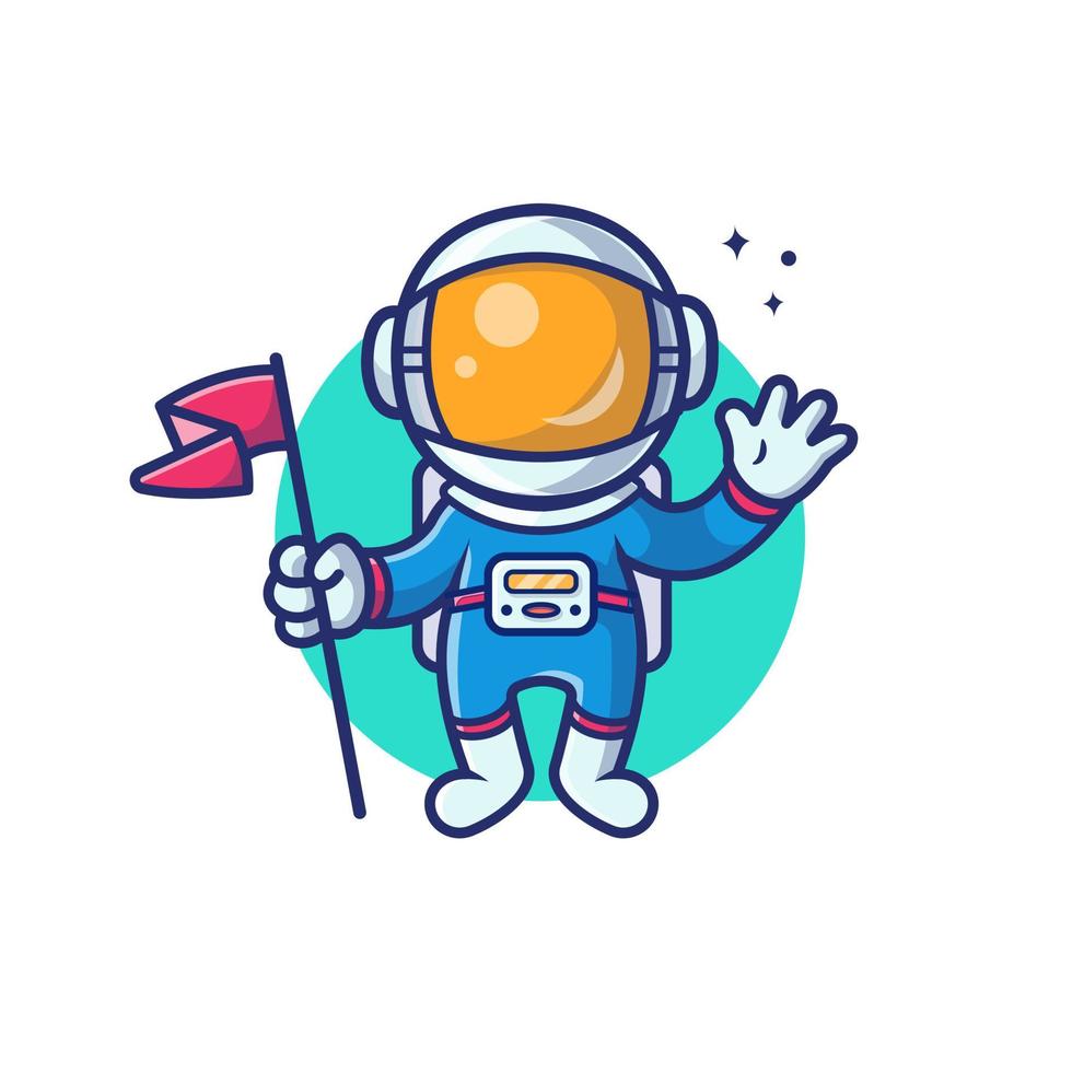 Astronaut Holding Flag Cartoon Vector Icon Illustration.  Science Technology Icon Concept Isolated Premium Vector.  Flat Cartoon Style