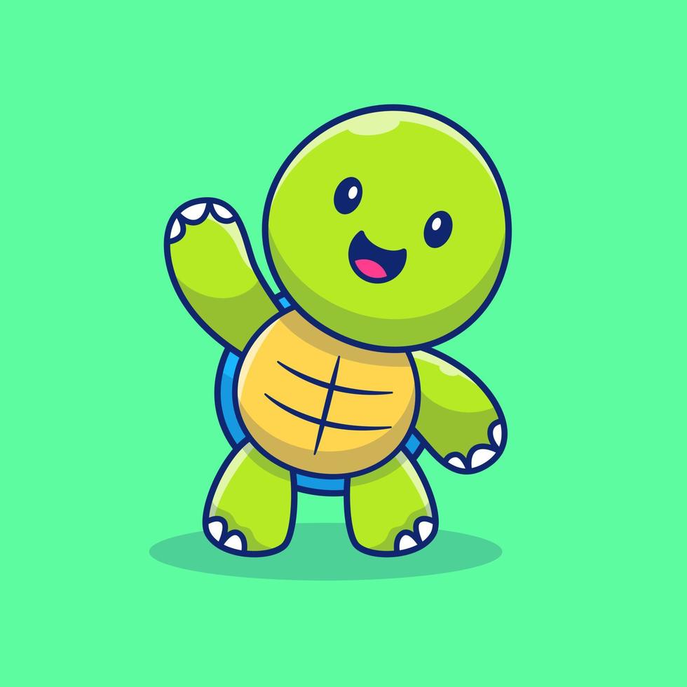 Cute Turtle Waving Hand Cartoon Vector Icon Illustration.  Animal Wildlife Icon Concept Isolated Premium Vector. Flat  Cartoon Style