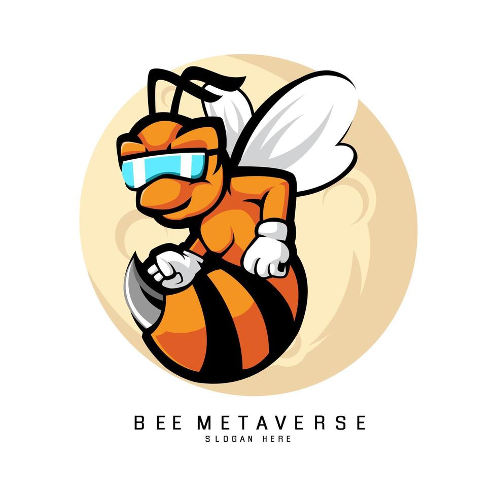 vector de diseño de logotipo de mascota de abeja con un estilo de concepto de ilustración moderno para la impresión de insignias, emblemas y camisetas. metaverso de abejas con fondo de luna