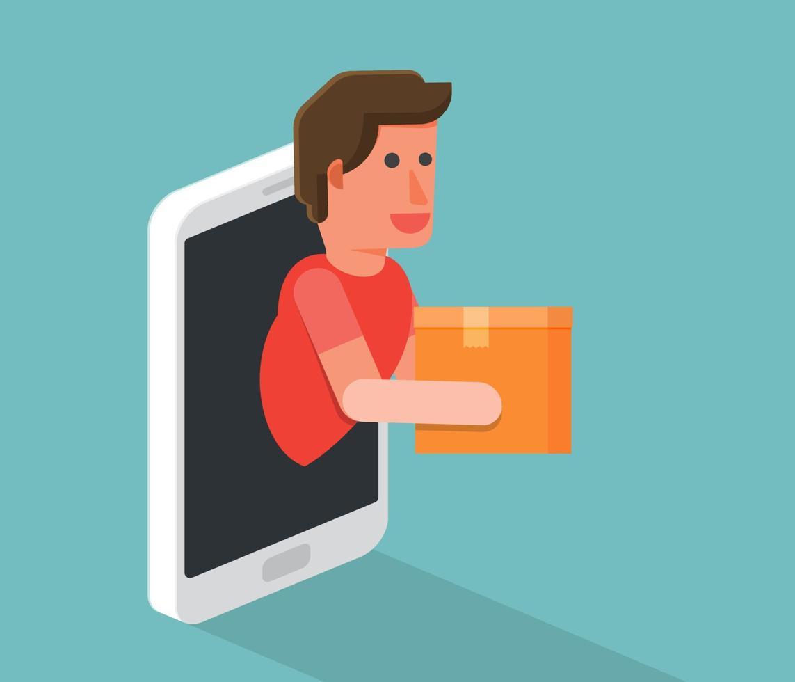 Shopping online with smartphone, e-commerce delivery. Vector illustration