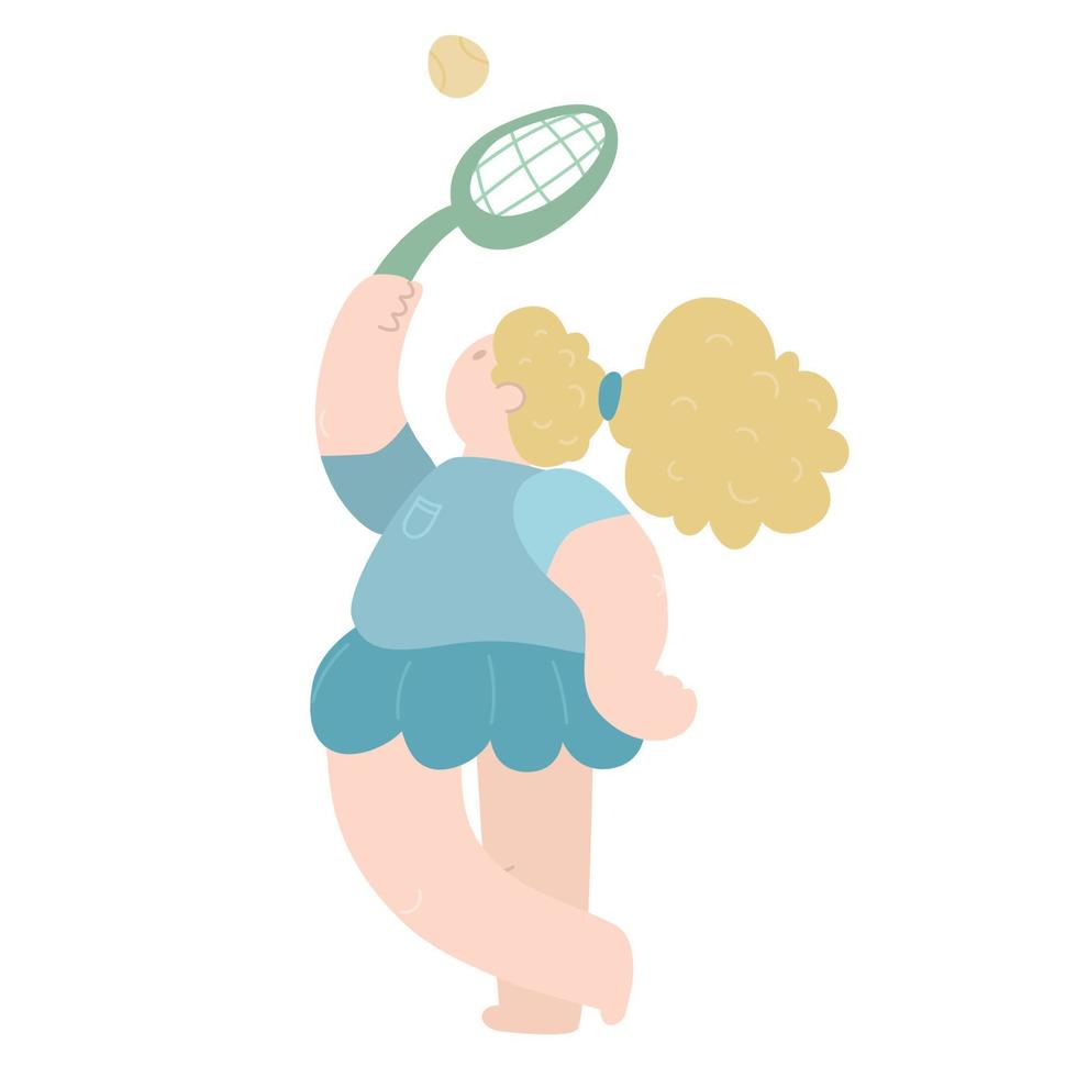 mujer con raqueta, tenista con equipamiento deportivo. personaje de dibujos animados haciendo actividades al aire libre. actividades deportivas idea de diseño de afiches. ilustración vectorial, concepto de estilo de vida saludable. vector