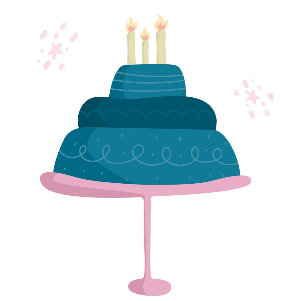pastel de cumpleaños juguetón plano con vela. Ilustración de vector de pastel dulce de cumpleaños
