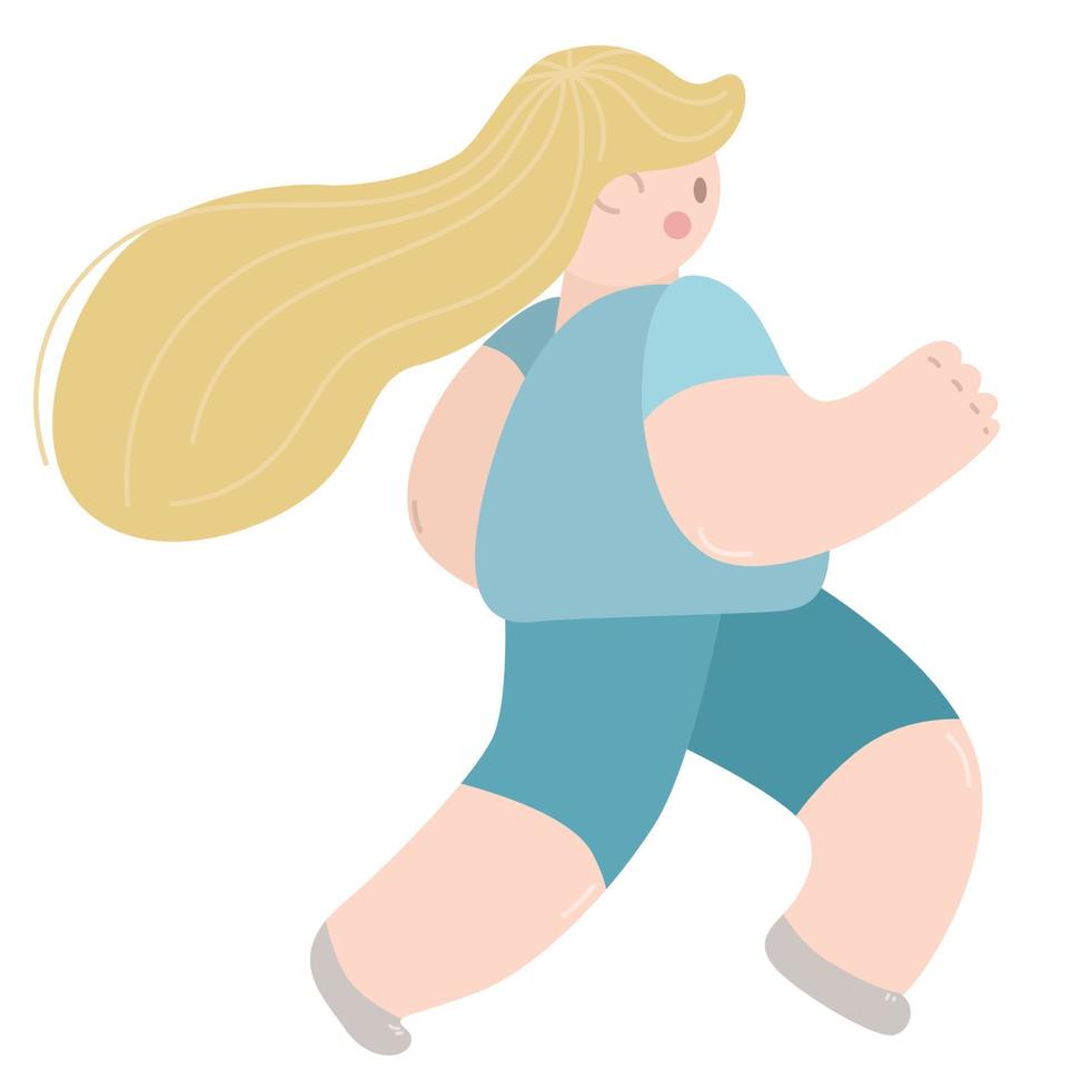 Flat illustration of a woman while jogging. vector