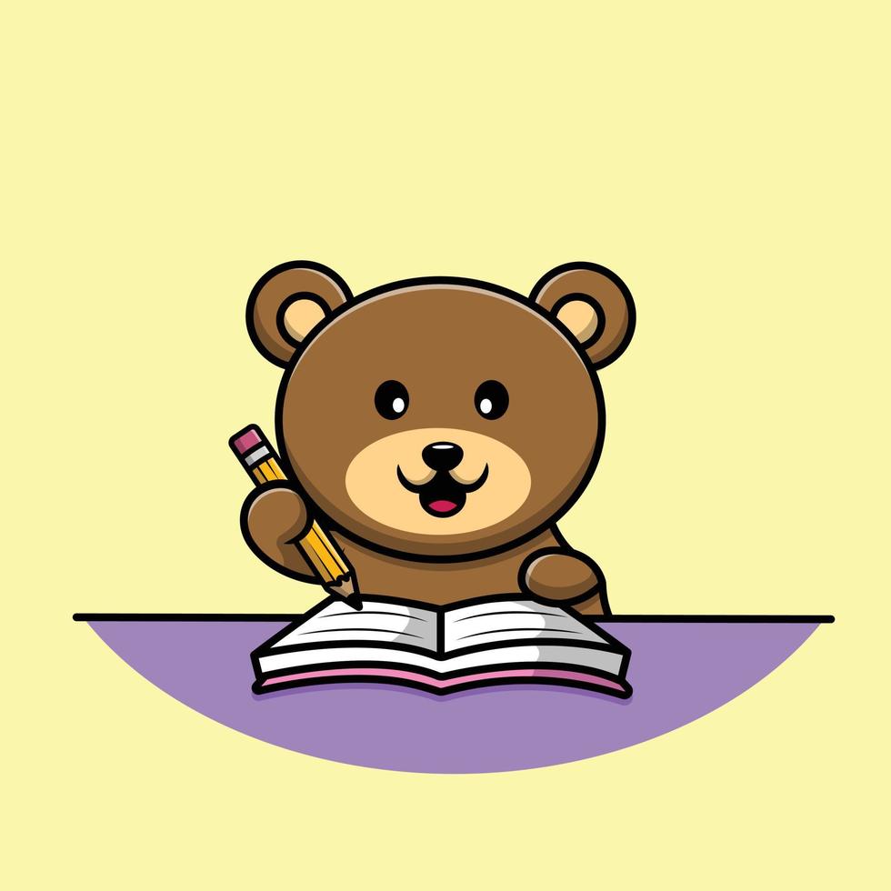 lindo oso escribiendo en el libro con la ilustración del icono del vector  de dibujos animados